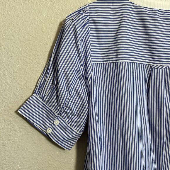 J. Crew Puff Sleeve Button Front Shirt S Blue Stripe Popover Ruffle Collar - Picture 5 of 7